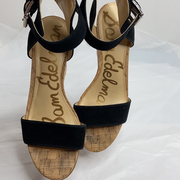 Sam Edelman size 7 1/2 ankle strap black wedge - Picture 6 of 11